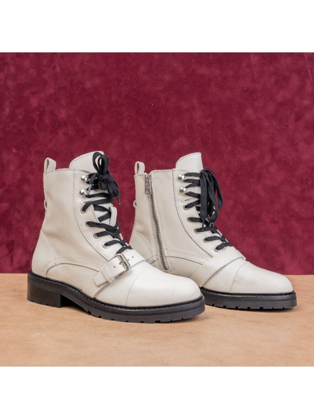AllSaints Women Donita White Leather Lace-up Zip Ankle Combat boots 7.5US EUR38